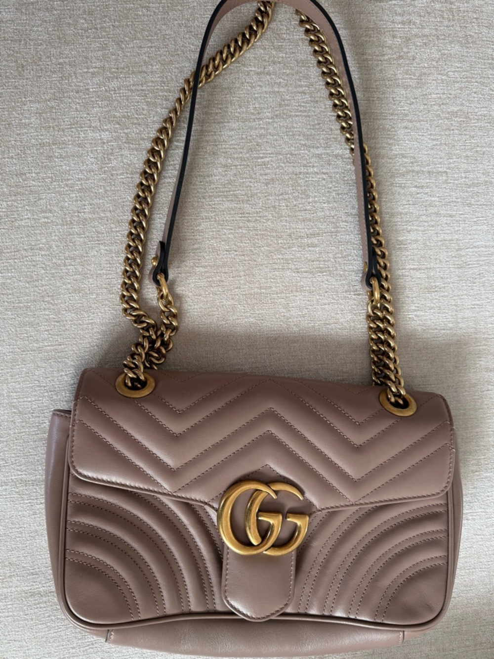 Gucci Taupe Quilted Shoulder Bag with Gold Hardware